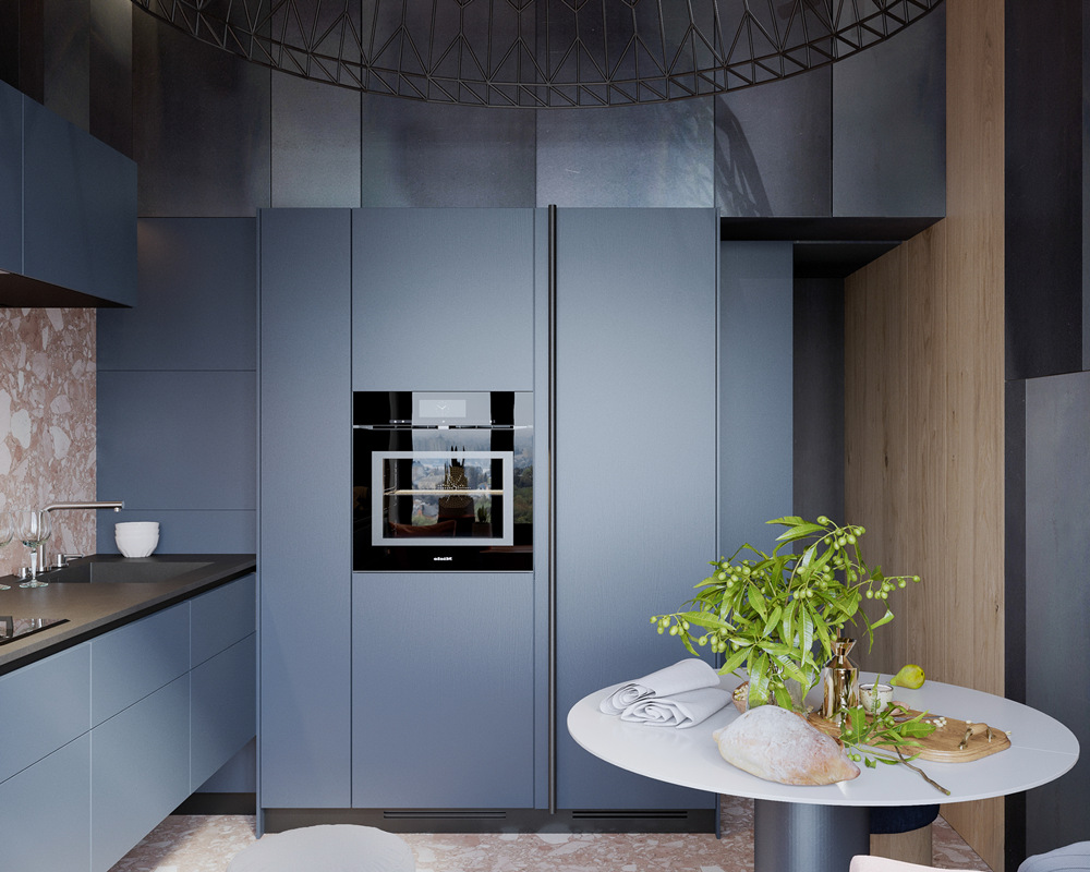 Design blu dell'armadio da cucina