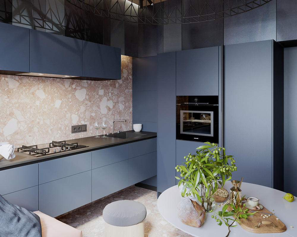 Design blu dell'armadio da cucina