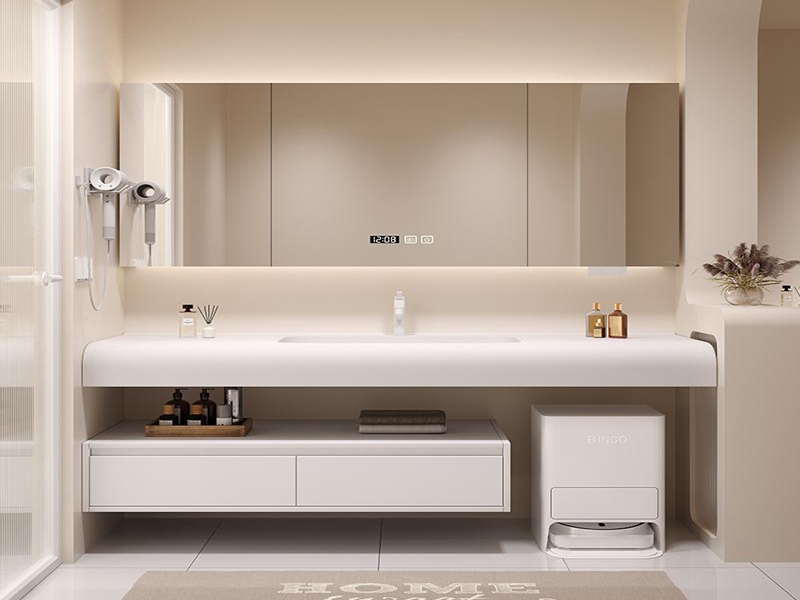 Mobile da bagno di lusso con lavabo, lavabo, WC a parete, con specchio intelligente, mobiletto con specchio da bagno, montato a parete