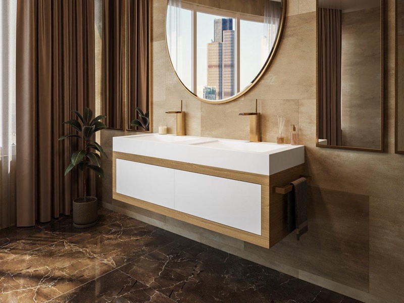 Mobile da bagno moderno in legno massello bicolore a parete