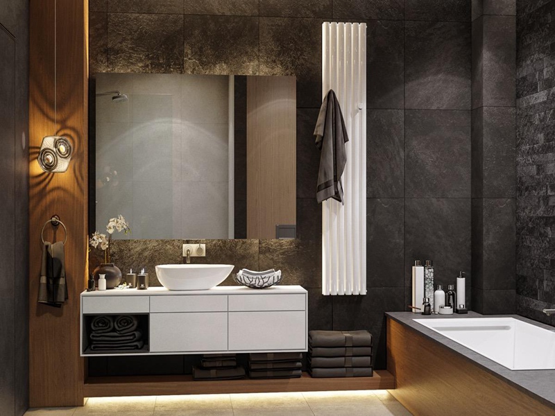 Vanità da bagno moderna in legno massello di hotel di fascia alta con un bel design per lavabo da appoggio