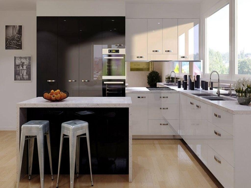 Armadi in stile moderno bicolore con finitura acrilica lucida Armadi da cucina in bianco e nero