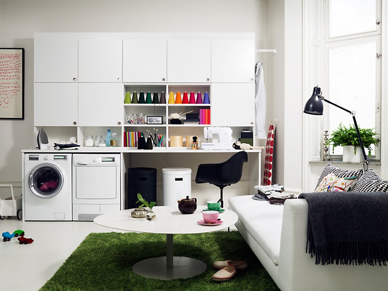 Mobile lavanderia moderno bianco dal nuovo design con spazio giochi in ufficio