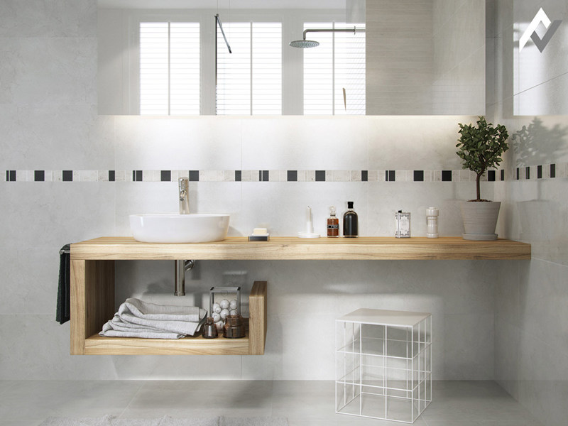 Mobile da bagno in legno massello dal design geometrico minimalista