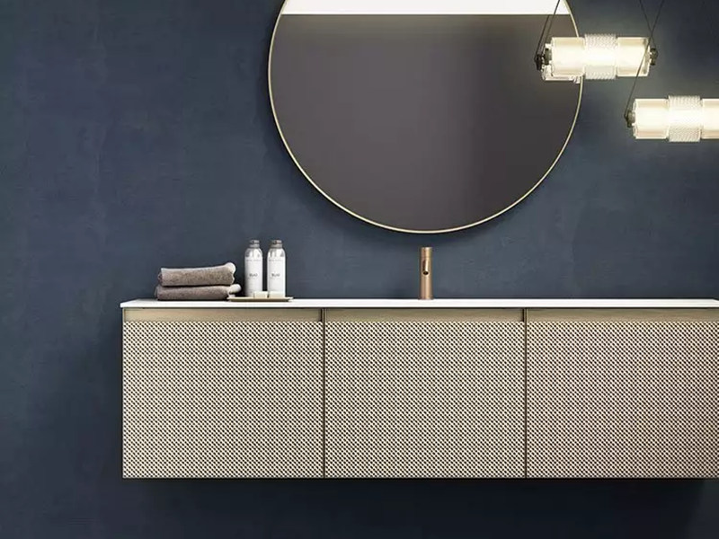 Mobile da bagno minimalista in legno massello di pelle metallica con stile in metallo
