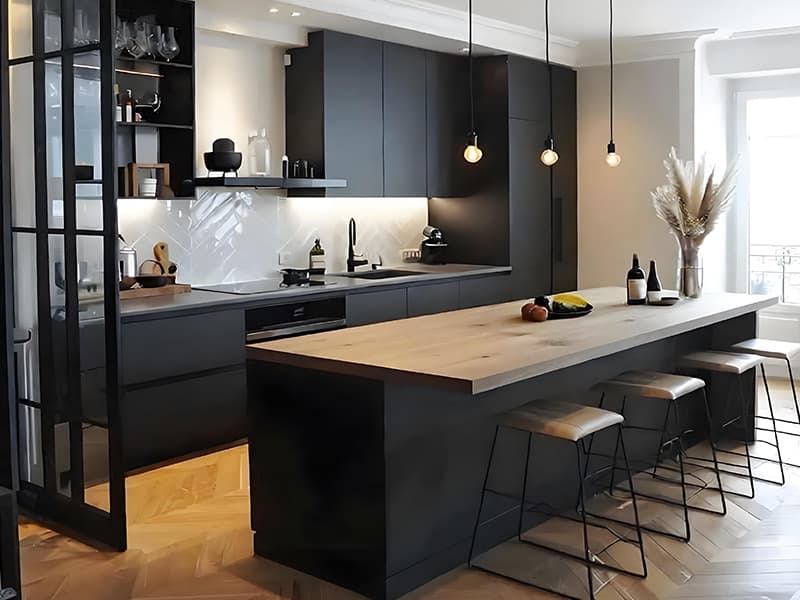 black kitchen cabinet
