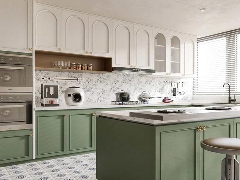 Mobili da cucina in stile Shaker francese, prezzo di fabbrica, laccati, bianco opaco, verde, credenza da cucina in legno