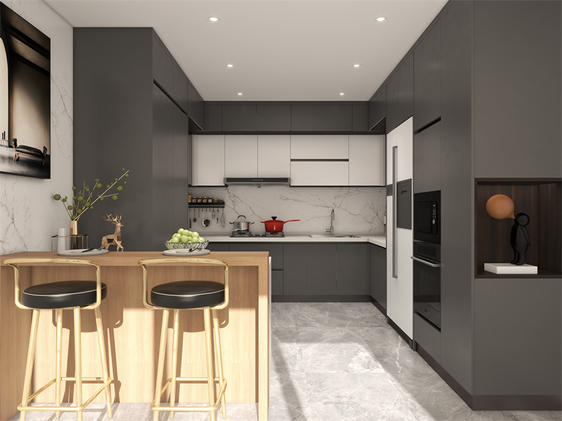 Custodia di design per cucina per piccoli spazi di colore grigio